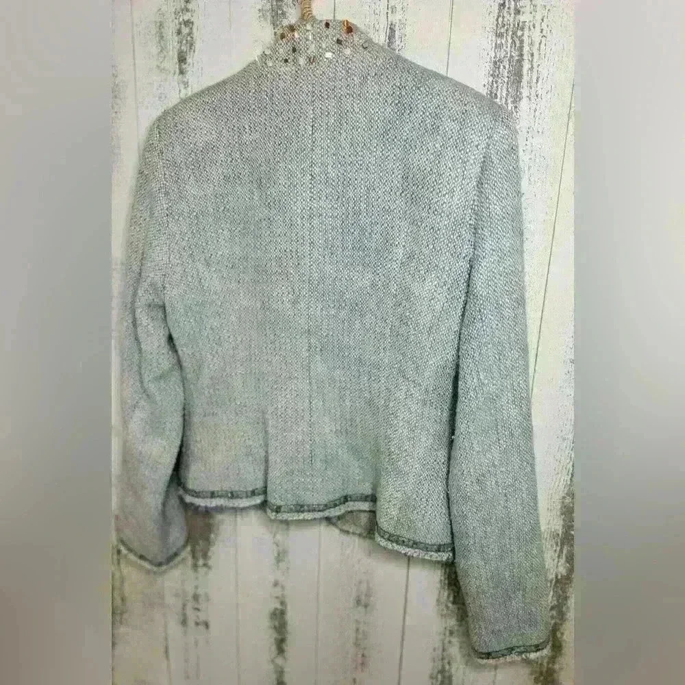 CACHE Boucle Tweed Top Jacket Lined Embellished Beads - Picture 5 of 7